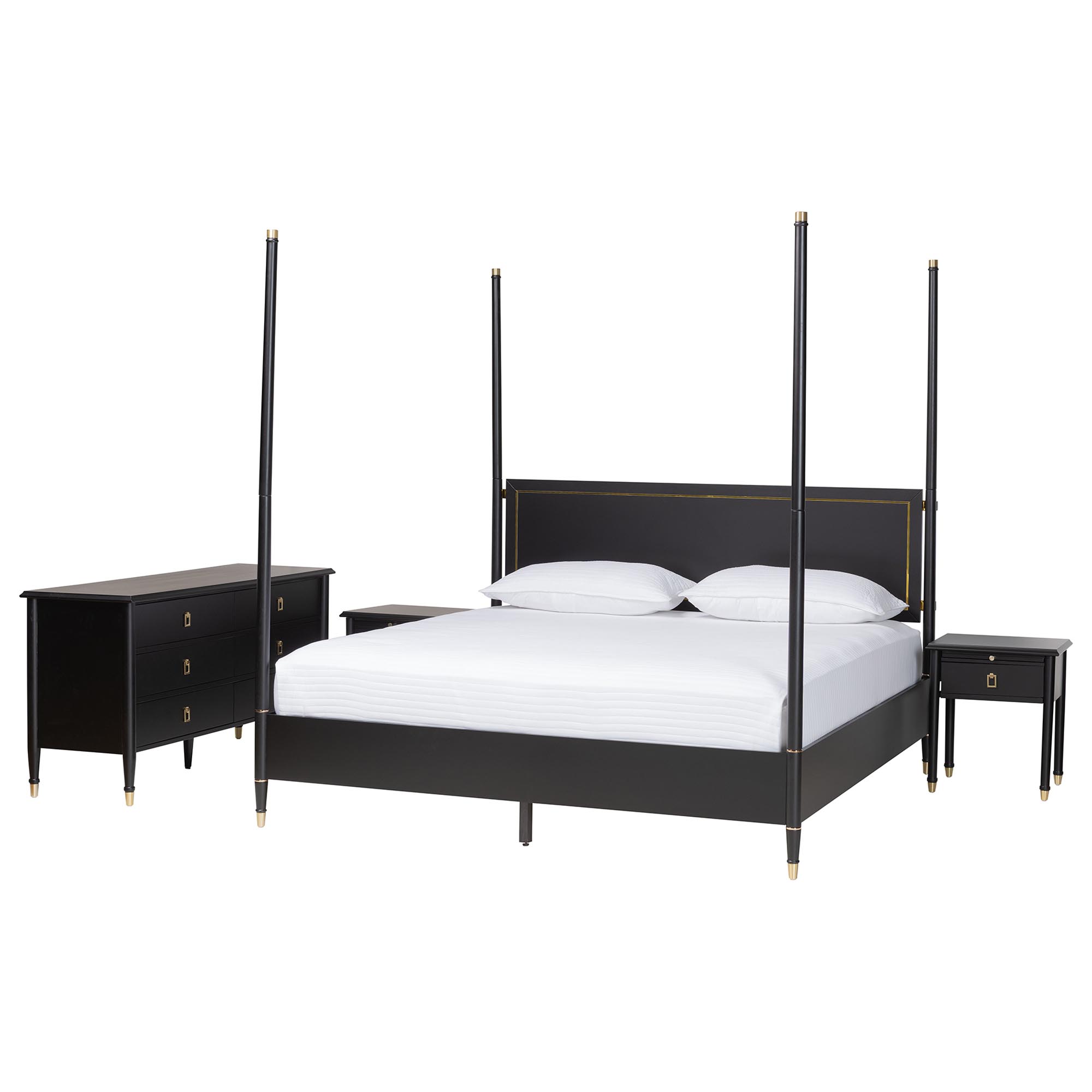 Baxton Studio Tamra Four-Poster Platform Bedroom Set - Black Wood Bed Frame with Matching Dresser and Two Nightstands, Modern Transitional Bedroom Furniture, King Affordable modern furniture in Chicago, classic bedroom furniture, modern king size, cheap king size